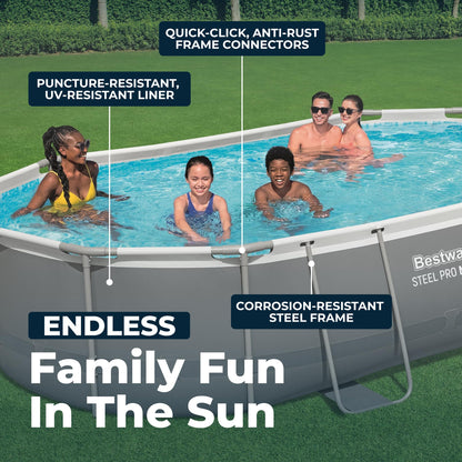 Bestway Steel Pro MAX 16' x 10' x 42" Above Ground Pool, Oval Metal Frame Outdoor Swimming Pool